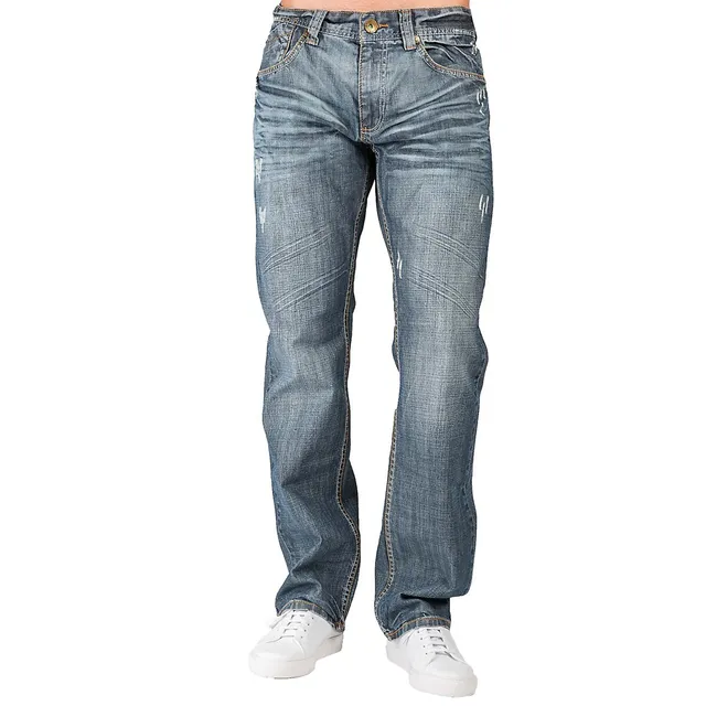 Level 7 Men's Relaxed Bootcut Distressed Jeans