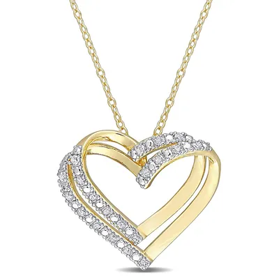1/5 Ct Tw Diamond Open Heart Pendant With Chain In Yellow Plated Sterling Silver