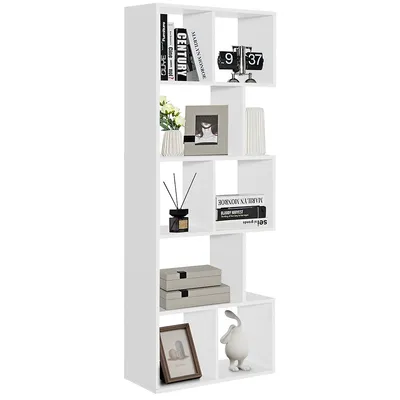 63" Wooden 5-tier Geometric Bookshelf S-shaped Display Shelf Stand Room Divider