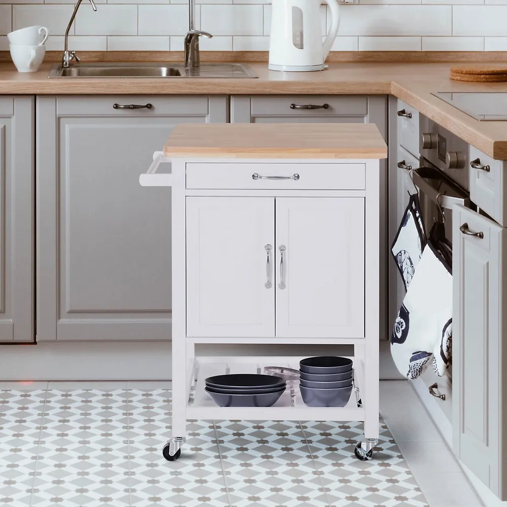 Rubberwood Top Kitchen Island With Towel Rack