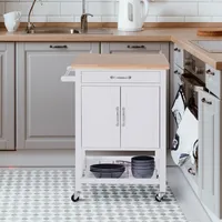 Rubberwood Top Kitchen Island With Towel Rack