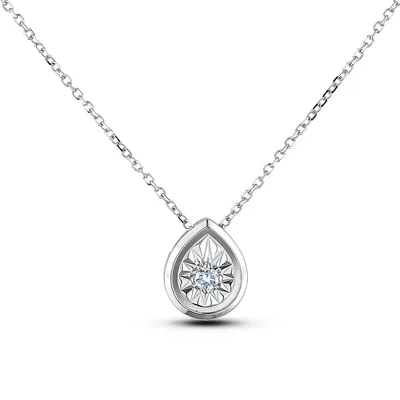 925 Sterling Silver 0.04 Ct Canadian Diamond Pear Shape Pendant & Chain