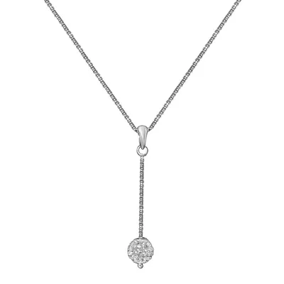 Ellie Sterling Silver Rhodium Plated Cubic Zirconia Pave Ball Pandent Necklace