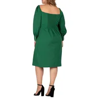 Women's Plus Square-neck Off Shoulder Elegant Midi Dress