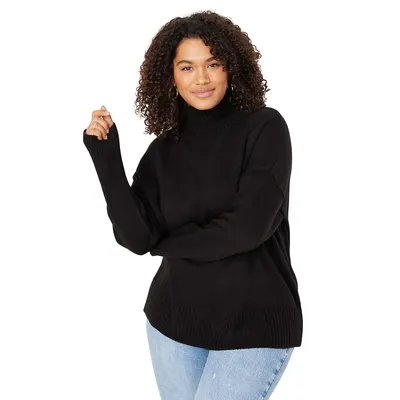 Women Plus Relaxed Fit Basic Turtleneck Knitwear Sweater