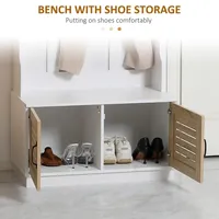 Freestanding Coat Rack Shoe Bench With Slatted Door Cabinet