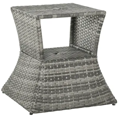 Rattan Wicker Side Table With Umbrella Hole