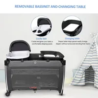 4 In 1 Baby Playard With Cradle Bed And Diaper Changing Table, Foldable Beside Crib Bed With Removable Bassinet