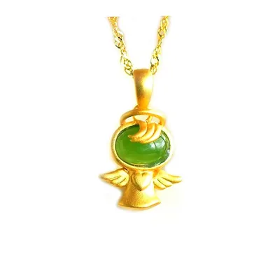 Natural Jade Angel Pendant With 18k Gold Plated Necklace