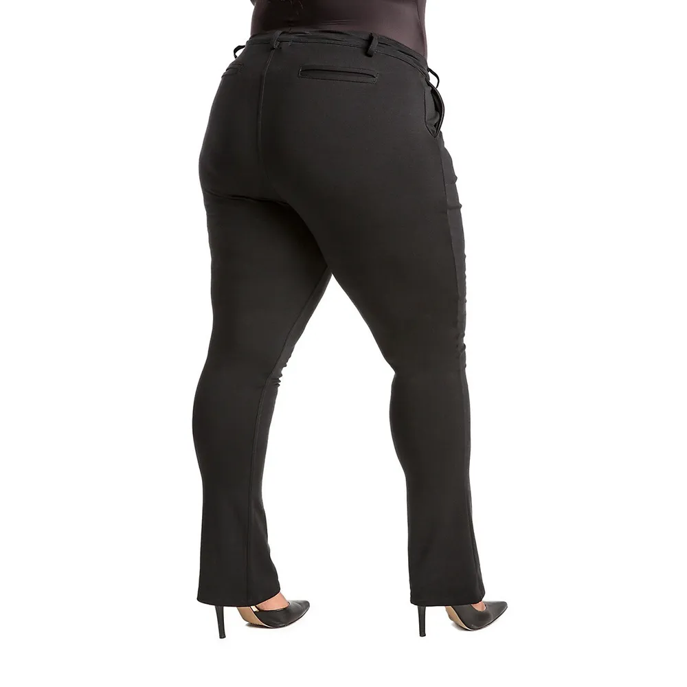 Poetic Justice Curvy Women's Black Ponte Faux Slit Welt Pockets Skinny Pant  at  Women's Clothing store