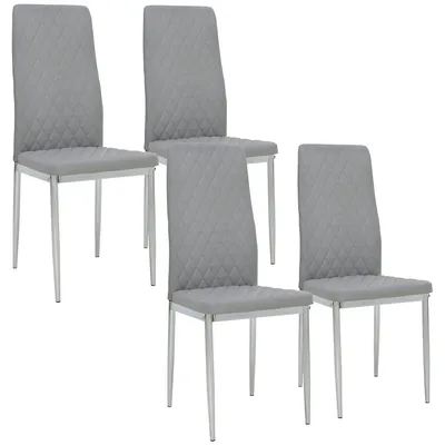 Dining Chairs Set Of 4 With Pu Leather Steel Legs Gray