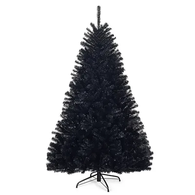 7.5ft6ft Hinged Artificial Halloween Christmas Tree Full Tree W/ Metal Stand Black