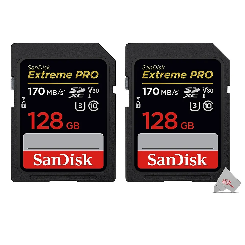 2x Extreme Pro 128gb Sdxc Uhs-i/u3 V30 Class 10 Memory Card, Speed Up To 170mb/s (sdsdxxy-128g-gn4in)