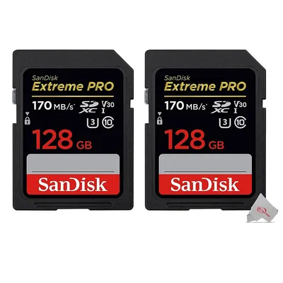 2x Extreme Pro 128gb Sdxc Uhs-i/u3 V30 Class 10 Memory Card, Speed Up To 170mb/s (sdsdxxy-128g-gn4in)