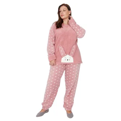 Female Slogan Knit T-shirt-trousers Plus Size Pajamas Set