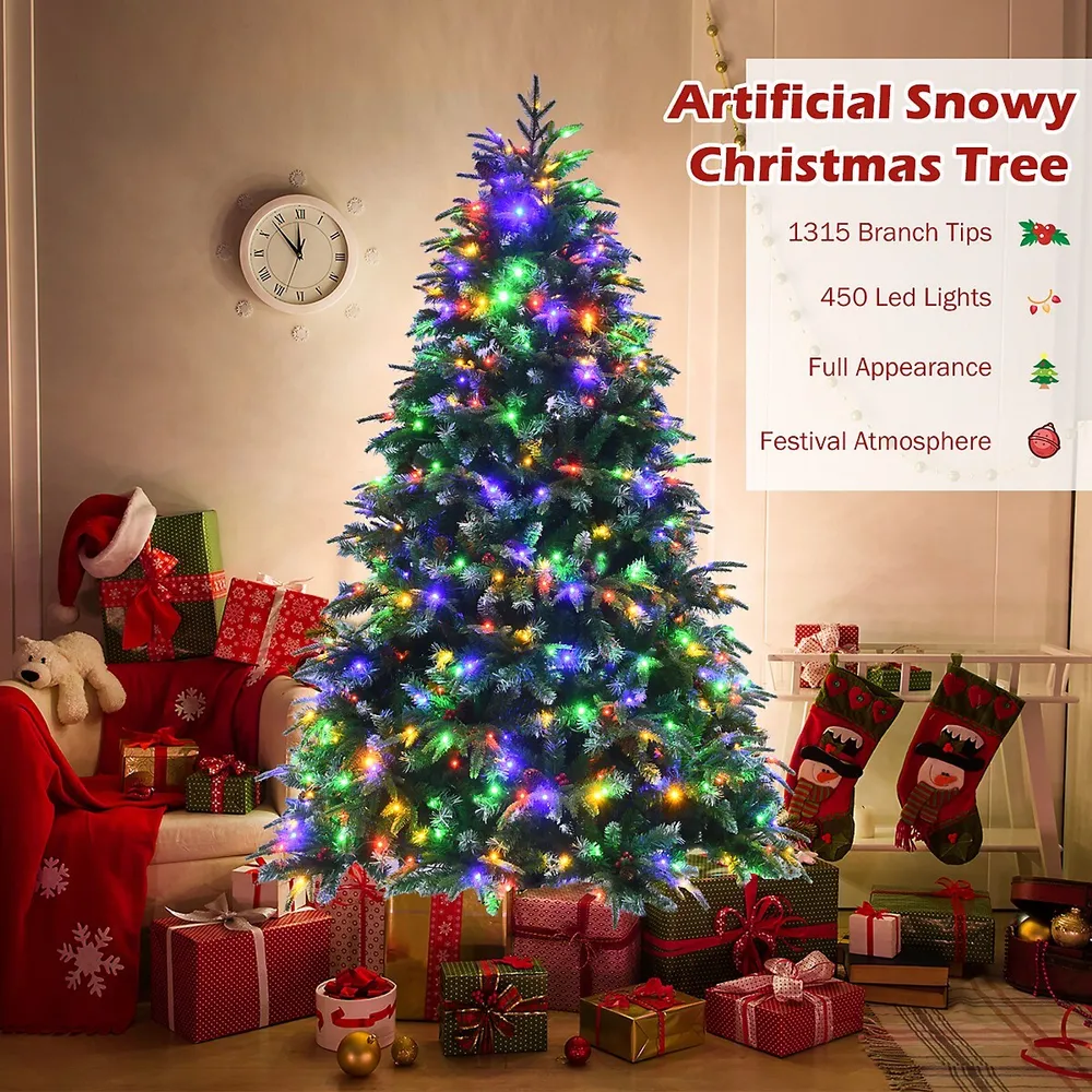 Costway 8ft Pre-lit Hinged Christmas Tree with Remote Control & 9 Lighting  Modes 