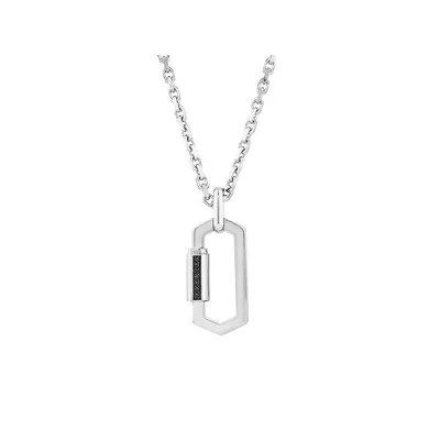 Men's Black Diamond Pendant On Heavy Cable Chain In Sterling Silver