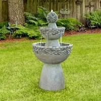 Teamson Home Water Fountain Tiered Ornament Outdoor Garden Decor Feature Stone Grey