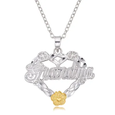 Sterling Silver 18" "grandma" Pendant With Yellow Flower Necklace