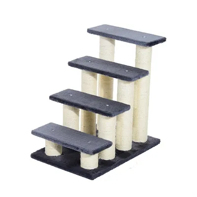 4 Tier Pet Stairs Dog Cat 4 Steps Kitty Scatching Post Cat Scratch Furniture Dark Grey