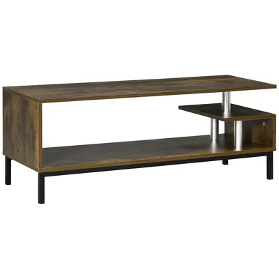 Coffee Table With Open Storage Compartments, Brown