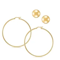 18kt Gold Plated Yellow Gold Hoop And Ball Stud Earring Set