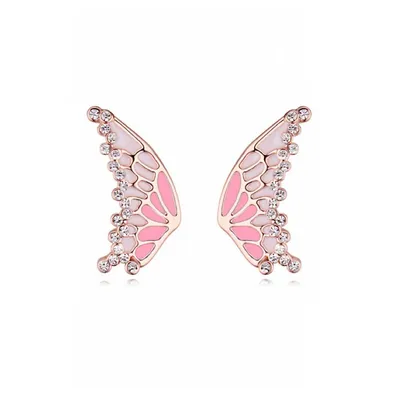 Rose Gold Tone Pink Butterfly Stud Earrings With Heritage Precision Cut Crystals