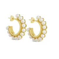 Pearl Bubble Hoops Earring Sterling Forever Gold