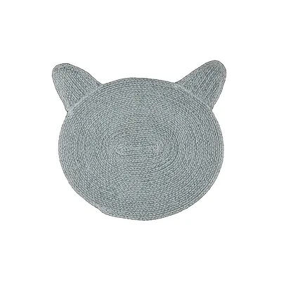 Braided Cotton Cat Shape Mat Light Gray