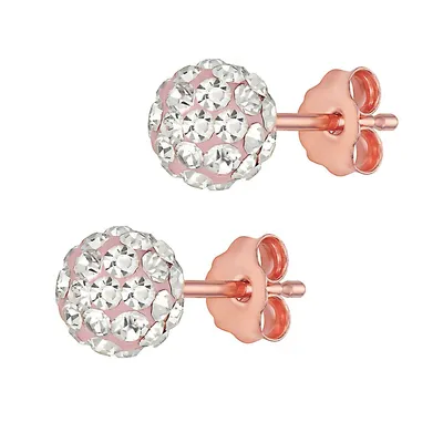 Sterling Silver 6mm Pink Crystal Ball With Ear Backs With Rhodium Stud Earring