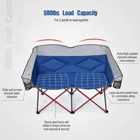 Folding Camping Chair Loveseat Double Seat W/ Bags & Padded Backrest