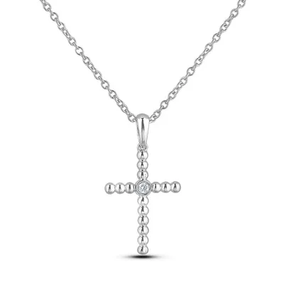 925 Sterling Silver 0.03 Ct Canadian Diamond Cross Pendant & Chain