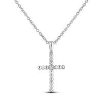 925 Sterling Silver 0.03 Ct Canadian Diamond Cross Pendant & Chain