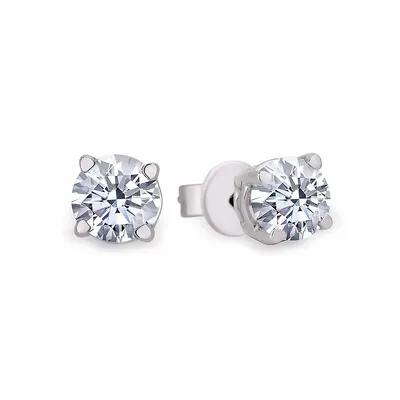 14k White Gold Cttw Canadian Diamond 4 Claw Solitaire Stud Earrings With Canadian Certificate