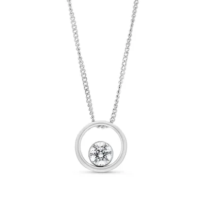 14k White Gold Floating Canadian Diamond Pendant With Chain