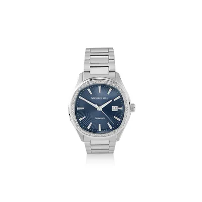 Men's 0.60 Carat Tw Diamond Quartz Stainless Steel Watch With Blue Dial