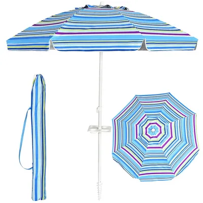 7.2 Ft Portable Beach Umbrella Tilt Sand Anchor Cup Holder W/carry Bag