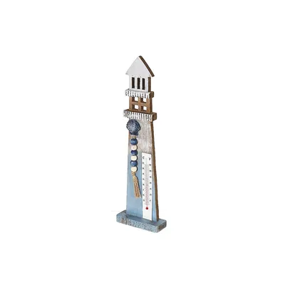 Lighthouse With Beaded Garland And Thermometer 18"