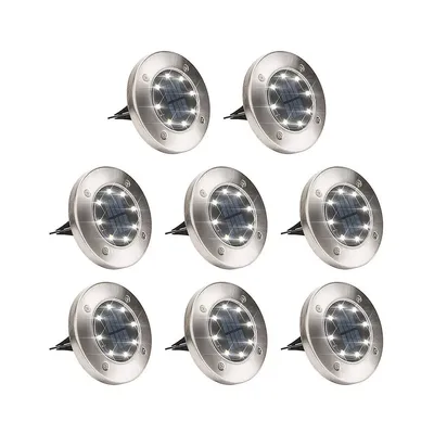 8 Pack Solar Ground Lights, 8 Led Solar Powered Disk Lights Outdoor Waterproof Lighting For Yard Deck Lawn