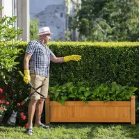 Wooden Rectangular Planter Box Raised Garden Bed For Plants With 4 Corner Drainage