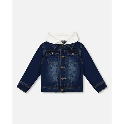 Blue Denim Jacket With Detachable French Terry Hood