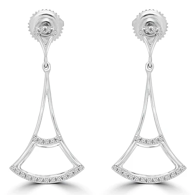 0.13 Ct Round Si1 G Diamond Dangle And Drop Earrings 10k White Gold