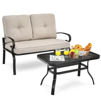 2pcs Patio Loveseat Bench Table Furniture Set Cushioned Chair