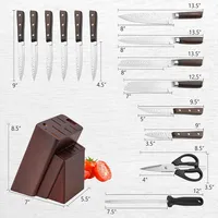 Kitchen Knife Set 15pcs Stainless Steel Knife Block Set W/ Ergonomic Handle
