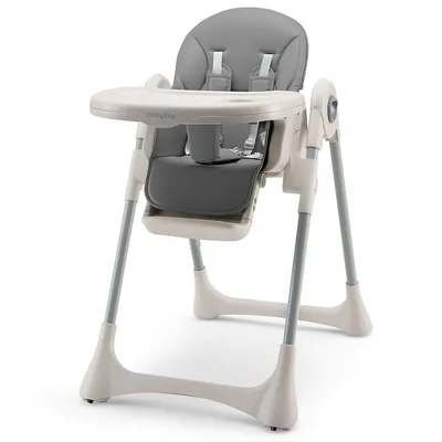 Baby High Chair Folding Baby Dining Chair W/ Adjustable Height & Footrest Gray