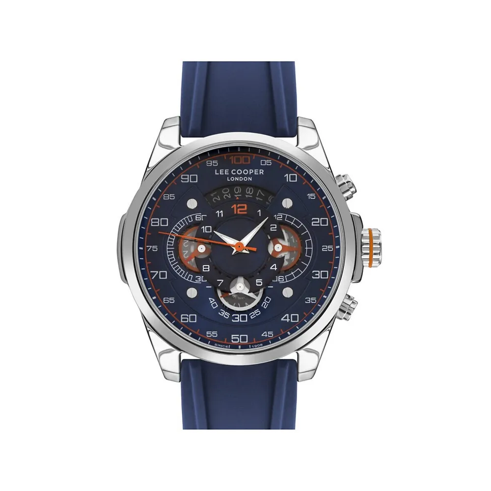 Men's Lc07432.399 Chronograph Silver Watch With A Blue Silicon Strap And A Blue Dial