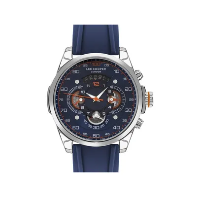 Men's Lc07432.399 Chronograph Silver Watch With A Blue Silicon Strap And A Blue Dial