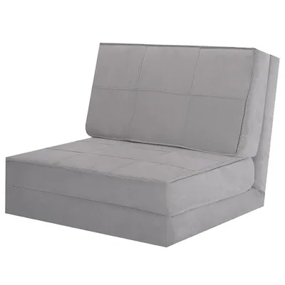 Convertible Fold Down Chair Flip Out Lounger Sleeper Bed Couch Grey
