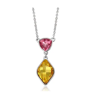 Pink Citrine Heritage Precision Cut Crystal Lemon Drop Pendant Necklace