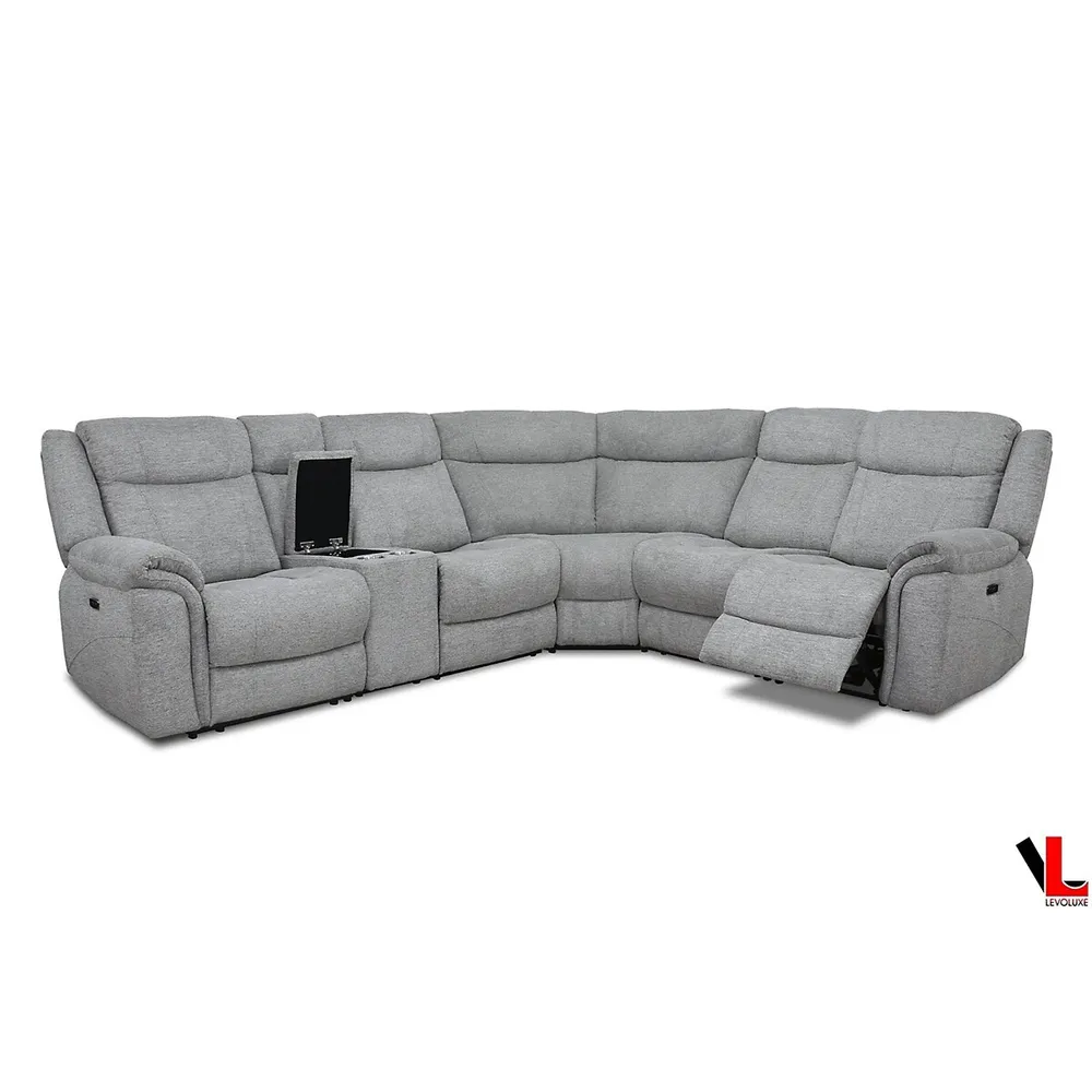 Braun Corner Sectional Sofa With Console, Power Recliners, And Power Headrests In Tweed Ash Fabric
